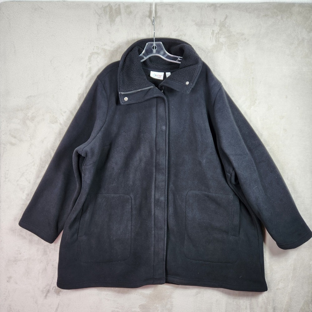 Denim & Co Fleece Jacket Womens 3X‎ Black Zip Front Sherpa Lined Collar A707423